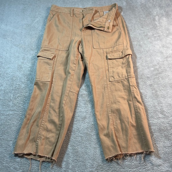 Banana Republic Cargo Pants Women's‎ Size 4 Khaki Iced Latte High Rise Hem Crop - Picture 1 of 14